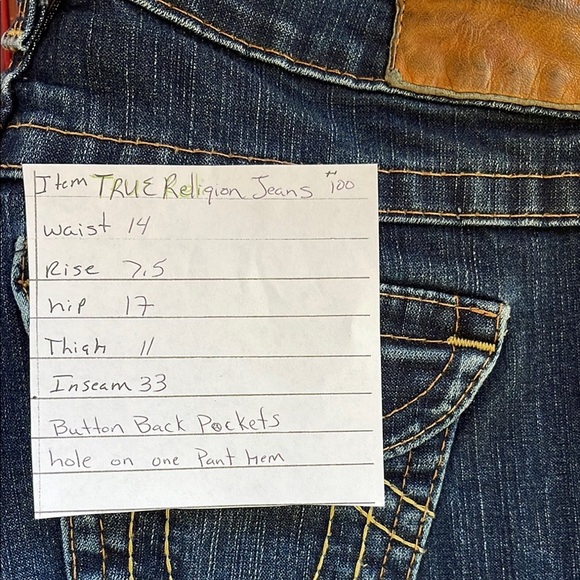 True religion size 28 button back pockets Women's Blue Jeans #100 - Picture 10 of 10